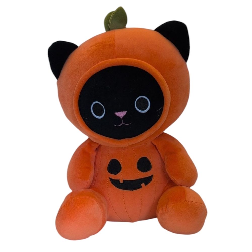Linzy Toys Black Cat Plush in Pumpkin Costume – Halloween Jack-O’-Lantern